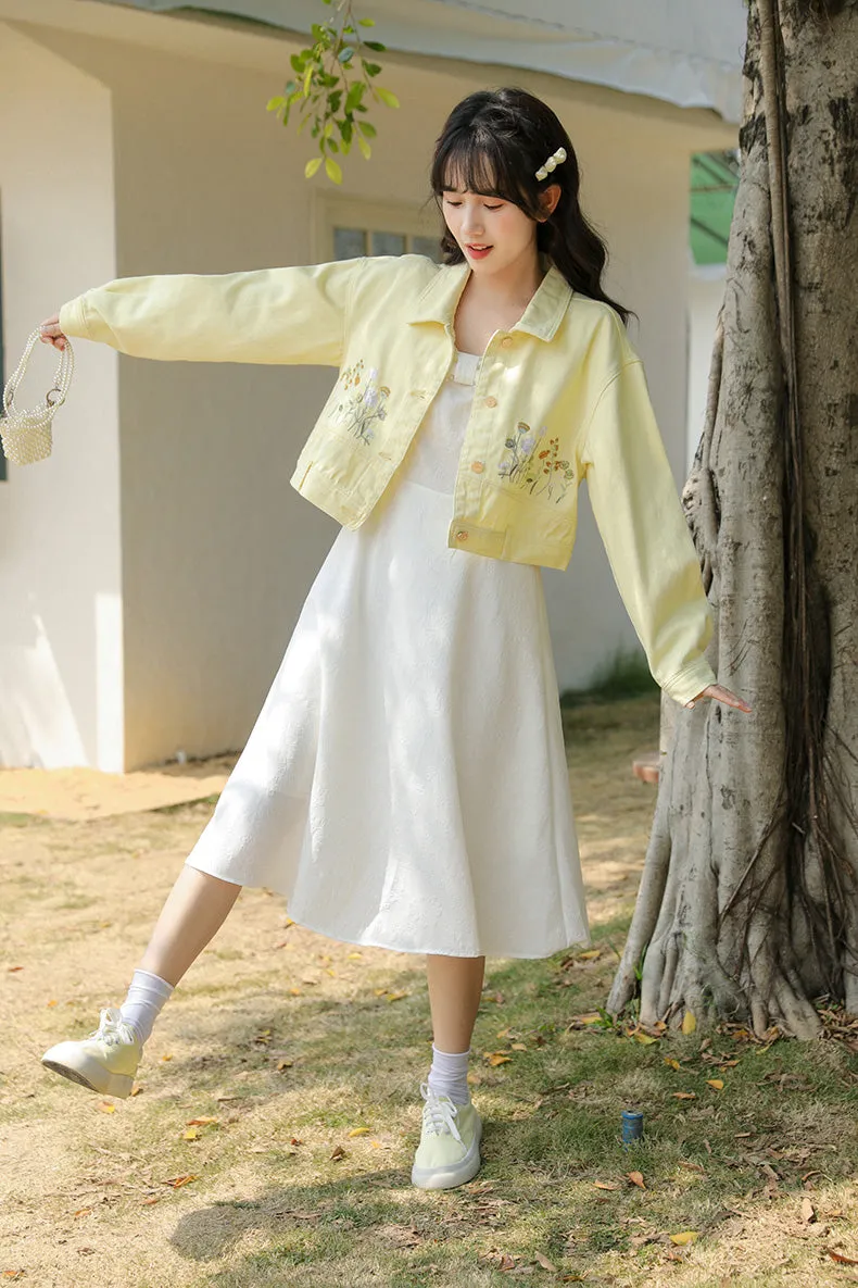 Wildflower Embroidered Cropped Jacket (Yellow)