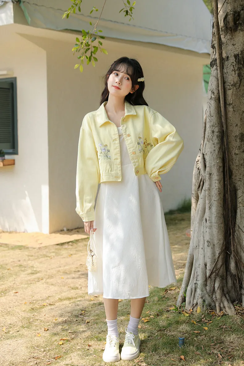 Wildflower Embroidered Cropped Jacket (Yellow)