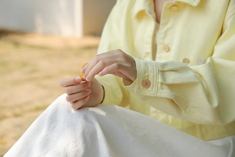 Wildflower Embroidered Cropped Jacket (Yellow)