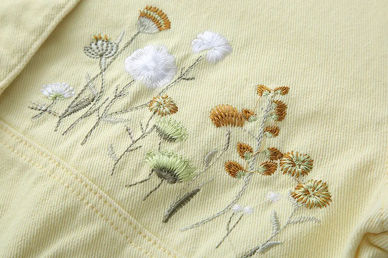 Wildflower Embroidered Cropped Jacket (Yellow)