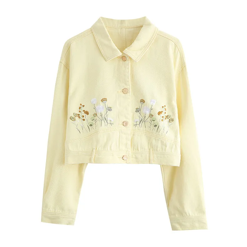 Wildflower Embroidered Cropped Jacket (Yellow)