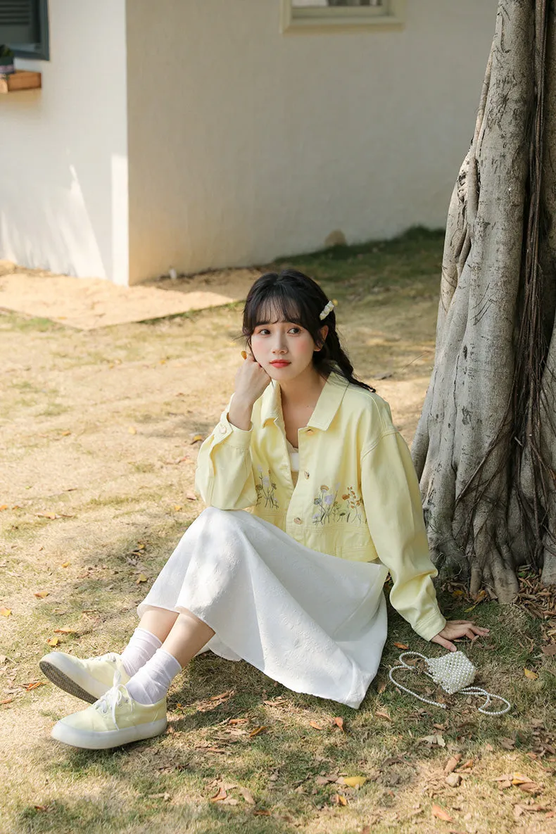 Wildflower Embroidered Cropped Jacket (Yellow)