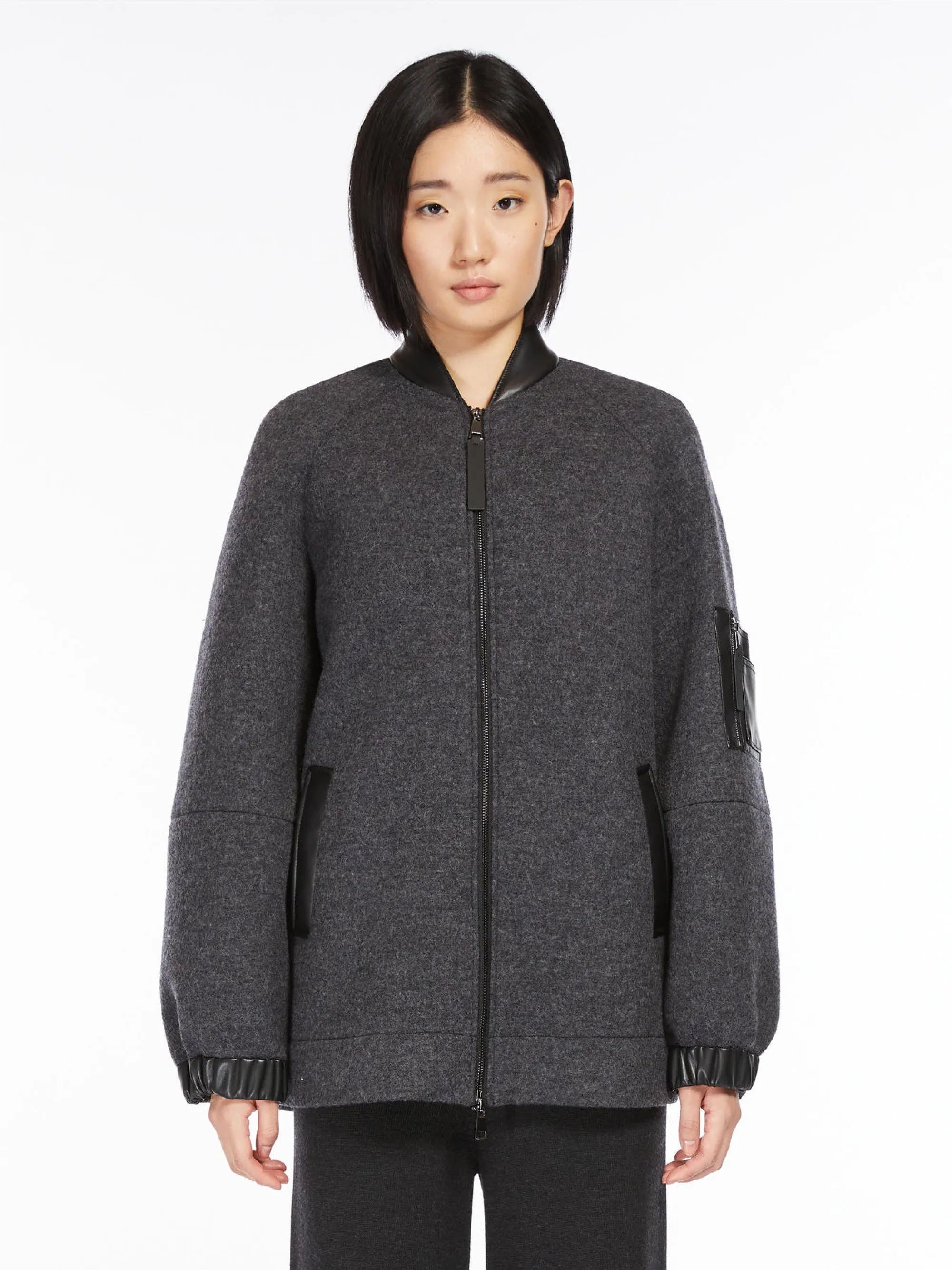 Wool bomber jacket with gray jersey details