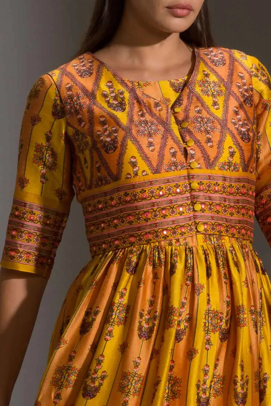 Yellow Printed Dress & Short Jacket Set