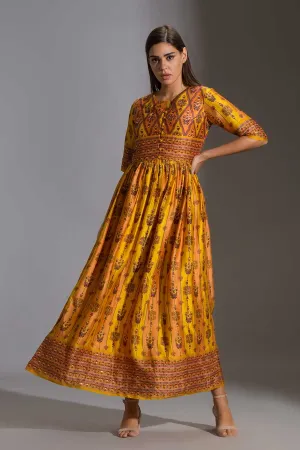 Yellow Printed Dress & Short Jacket Set